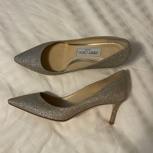 JIMMY CHOO ROMY 60 Platinum Ice Dusty Glitter Pointy Toe Pumps